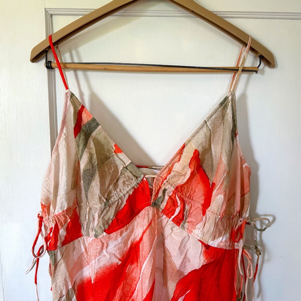 H&M A-Line Midi Spaghetti Strap Multicolor Draw S… - image 3